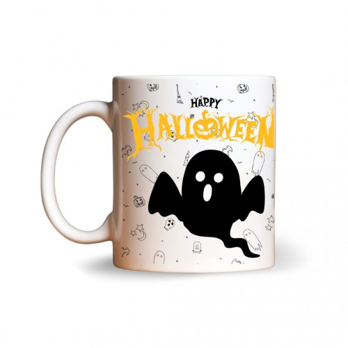 Ghost Happy Halloween με Φωτογραφία και αφιέρωση επιλογής σας , Kεραμική Kούπα 330ml