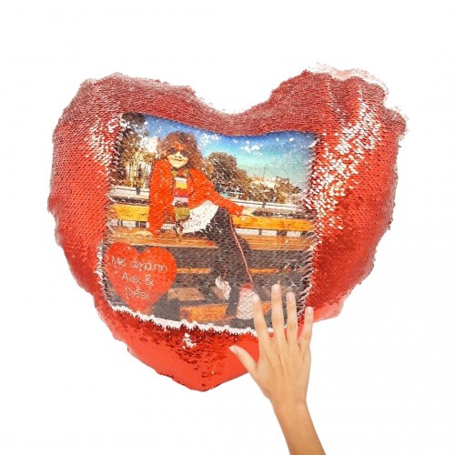 Εκτύπωση Φωτογραφίας σε Μαγικό Διακοσμητικό Μαξιλάρι Καρδιά με πούλιες, 39x44