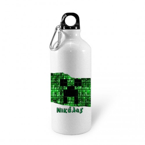 Minecraft Creeper με όνομα Νικόλας, Ανοξείδωτο Παγούρι - Θερμό Λευκό με γάντζο, 600ml