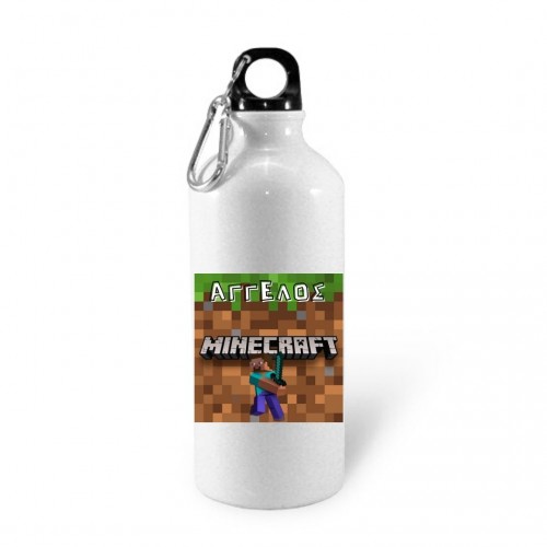 Minecraft Steve με όνομα Άγγελος, Ανοξείδωτο Παγούρι - Θερμό Λευκό με γάντζο, 600ml