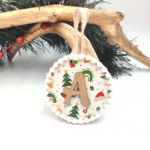 Xmas Holiday Tree, με 3D Ξύλινο Μονόγραμμα Α, Χριστουγεννιάτικο Ξύλινο στολίδι, 9εκ.