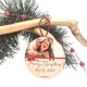 Red Bow, Merry Christmas με Φωτογραφία, Όνομα και Έτος, Χριστουγεννιάτικο Ξύλινο στολίδι, Απαλό Ροζ, 9εκ.